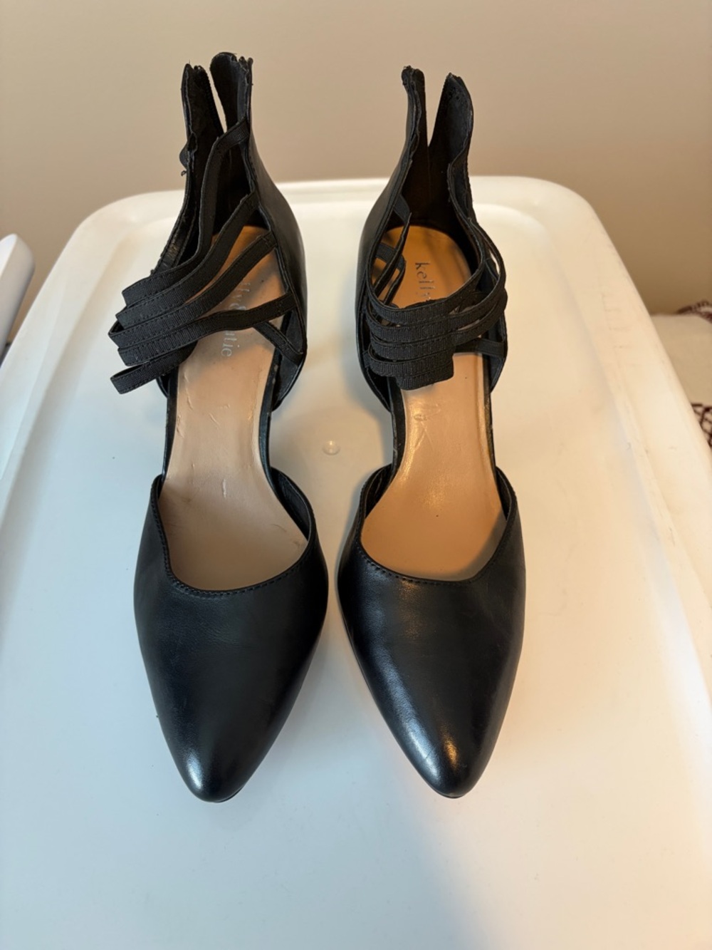 Kelly & Katie Black Pointed Toe Ankle Strap Heels